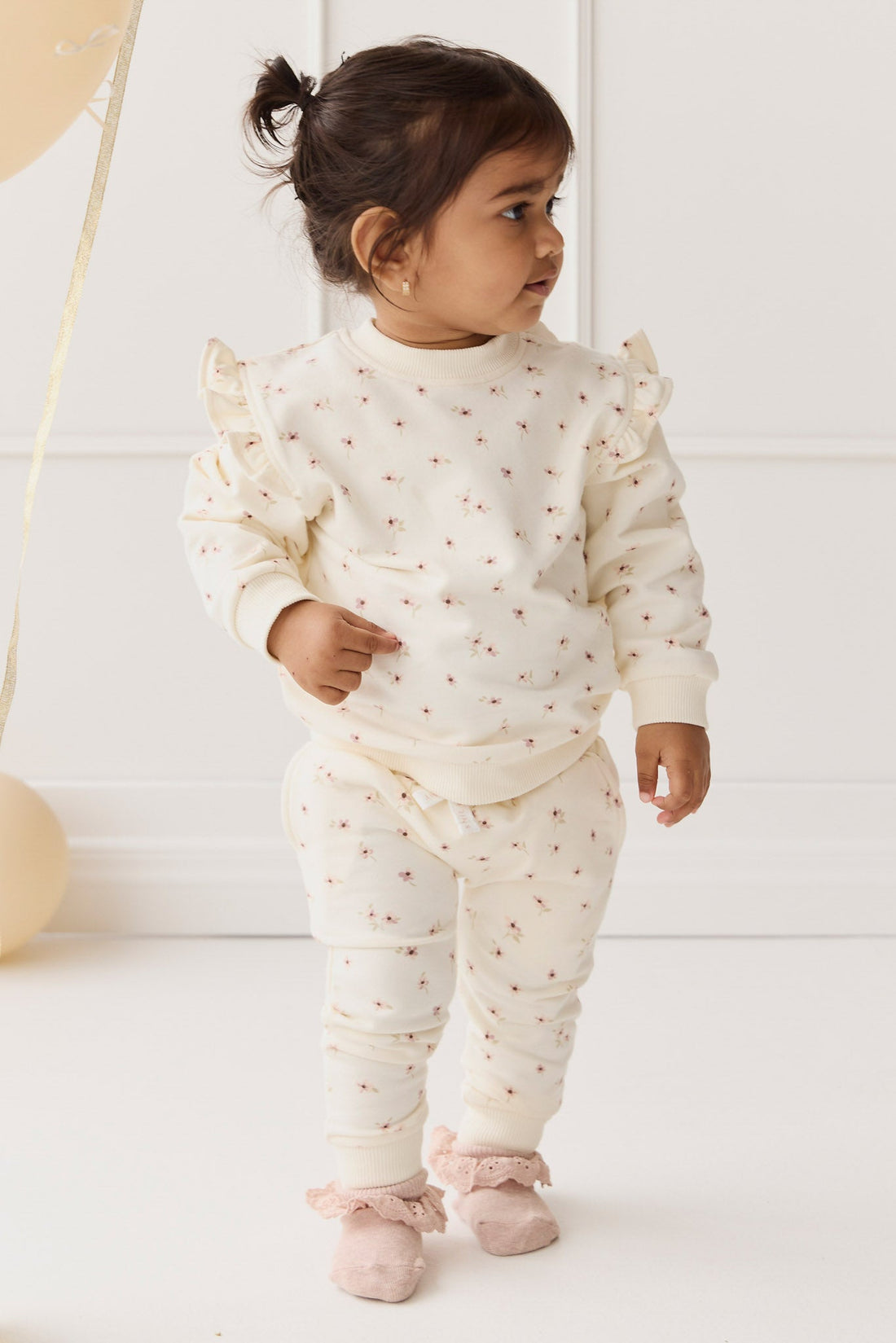 Organic Cotton Morgan Track Pant - Simple Flowers Egret Childrens Pant from Jamie Kay Australia