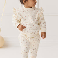 Organic Cotton Morgan Track Pant - Simple Flowers Egret Childrens Pant from Jamie Kay Australia