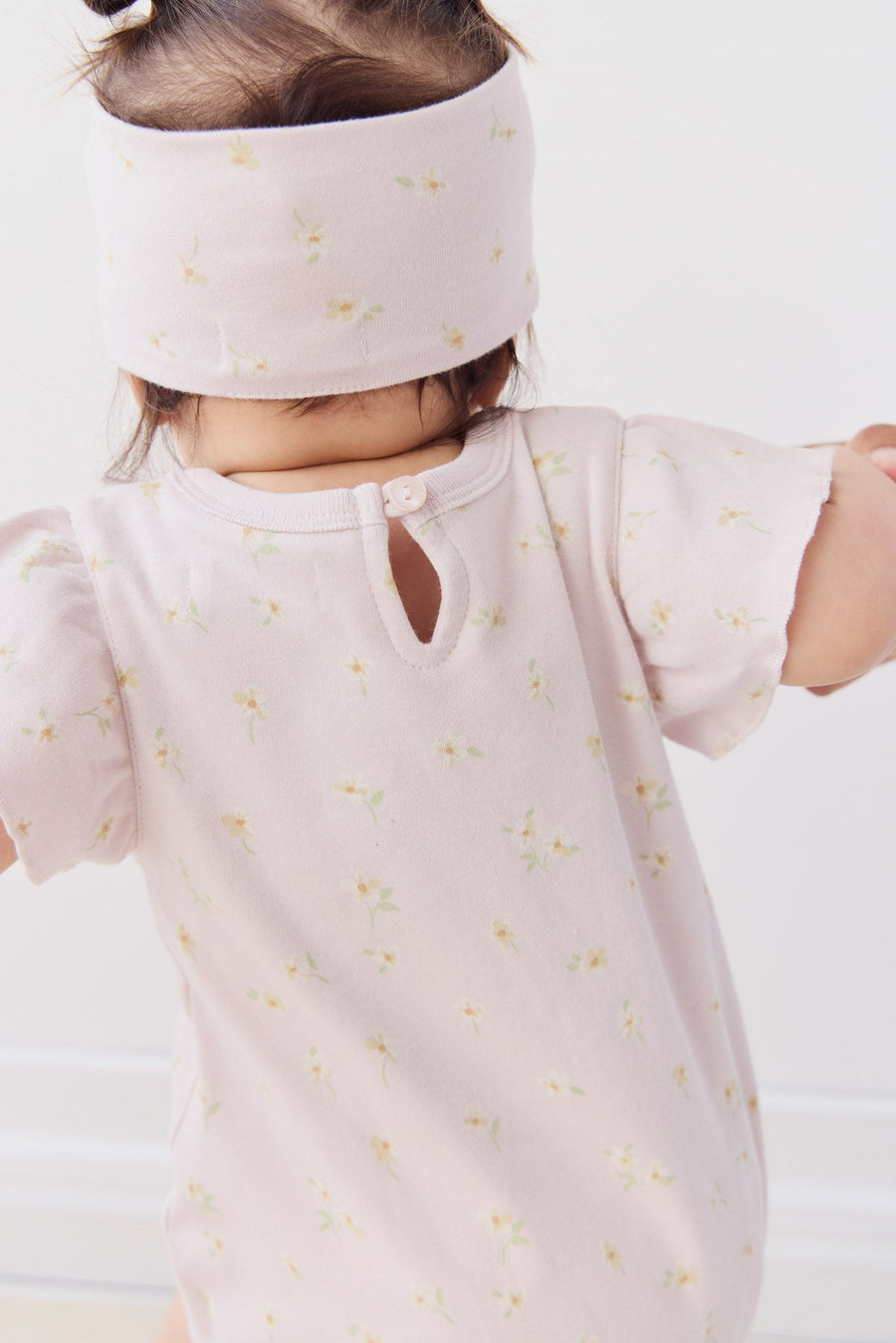 Organic Cotton Sage Onepiece - Simple Flowers Lilac Childrens Onepiece from Jamie Kay Australia