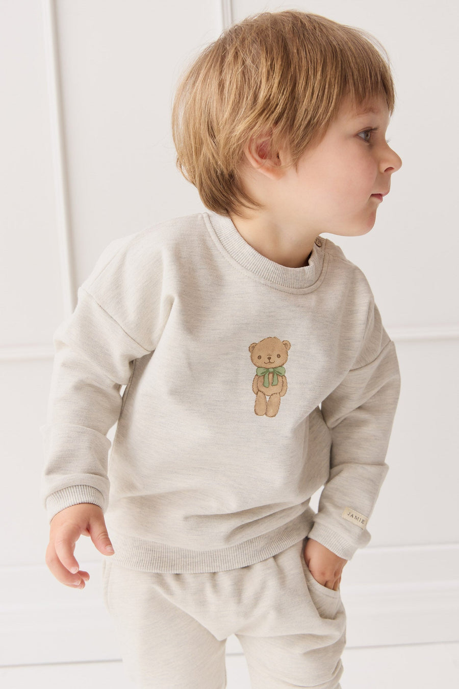 Organic Cotton Damien Sweatshirt - Oatmeal Marle Little Ted Childrens Top from Jamie Kay Australia