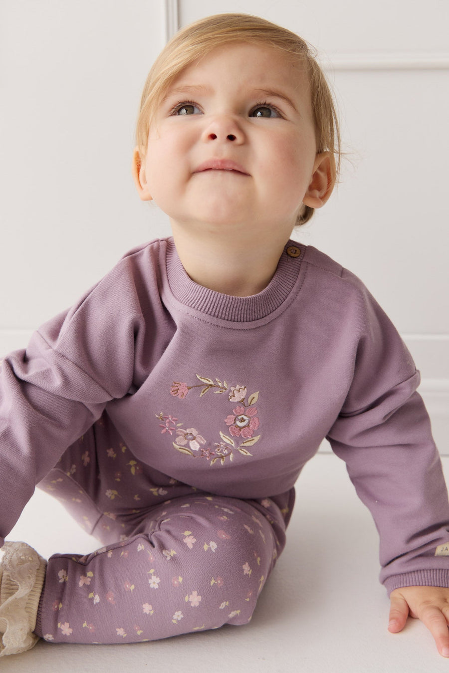 Organic Cotton Damien Sweatshirt - Vintage Violet Wreath Childrens Top from Jamie Kay Australia