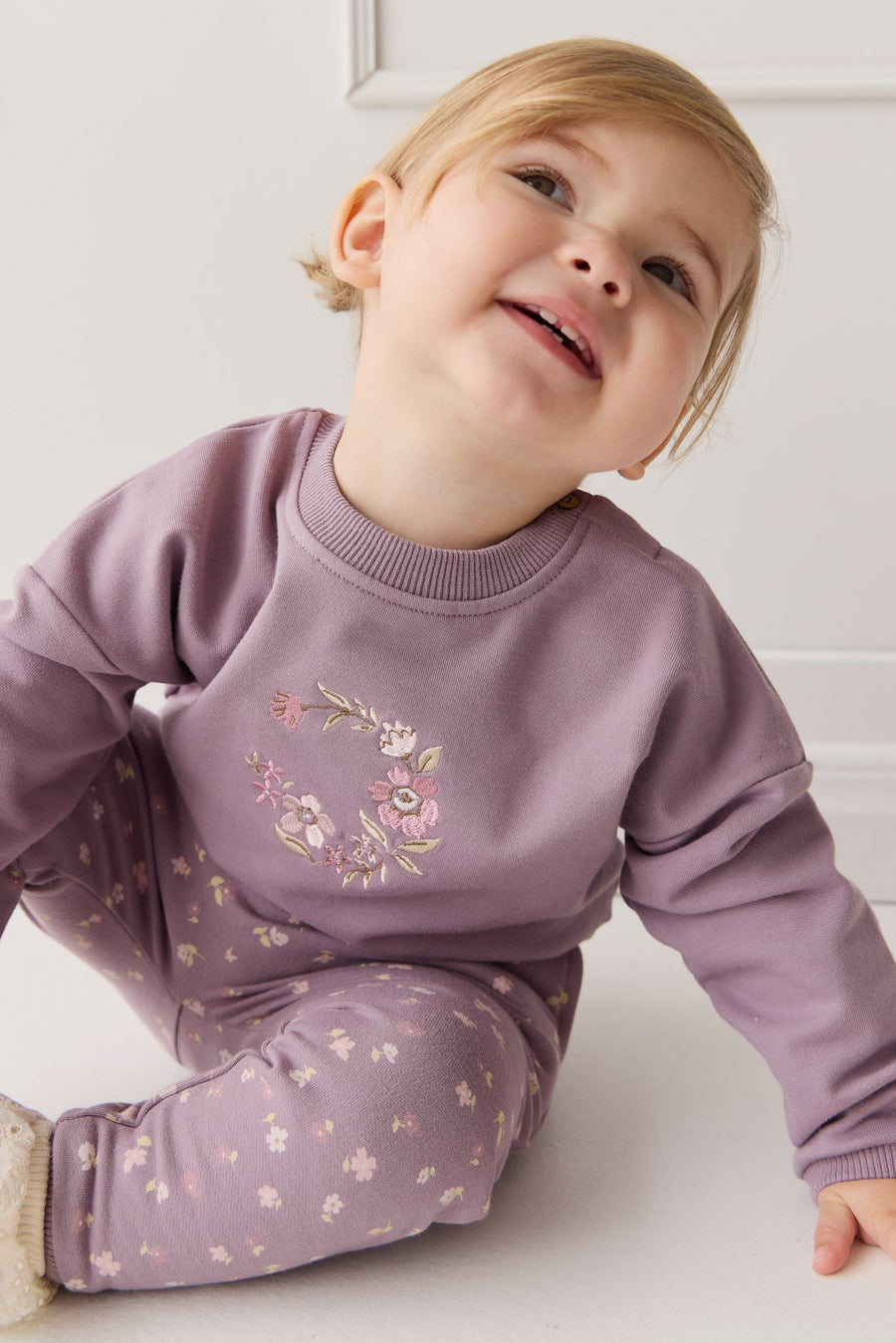 Organic Cotton Damien Sweatshirt - Vintage Violet Wreath Childrens Top from Jamie Kay Australia