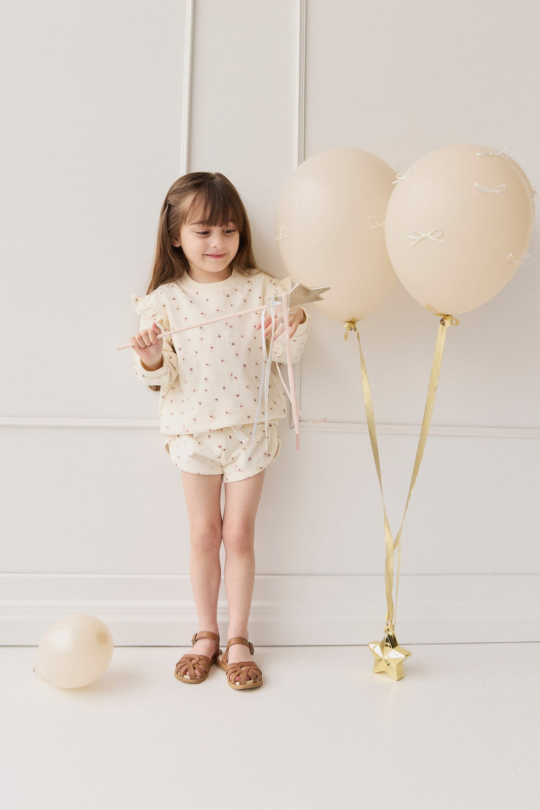 Organic Cotton Ivy Shortie - Simple Flowers Egret Childrens Short from Jamie Kay Australia