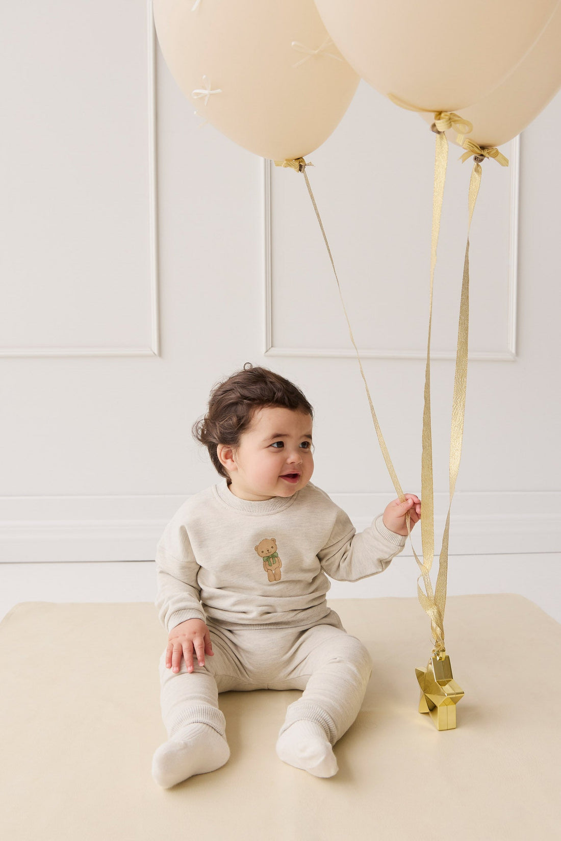 Organic Cotton Damien Sweatshirt - Oatmeal Marle Little Ted Childrens Top from Jamie Kay Australia