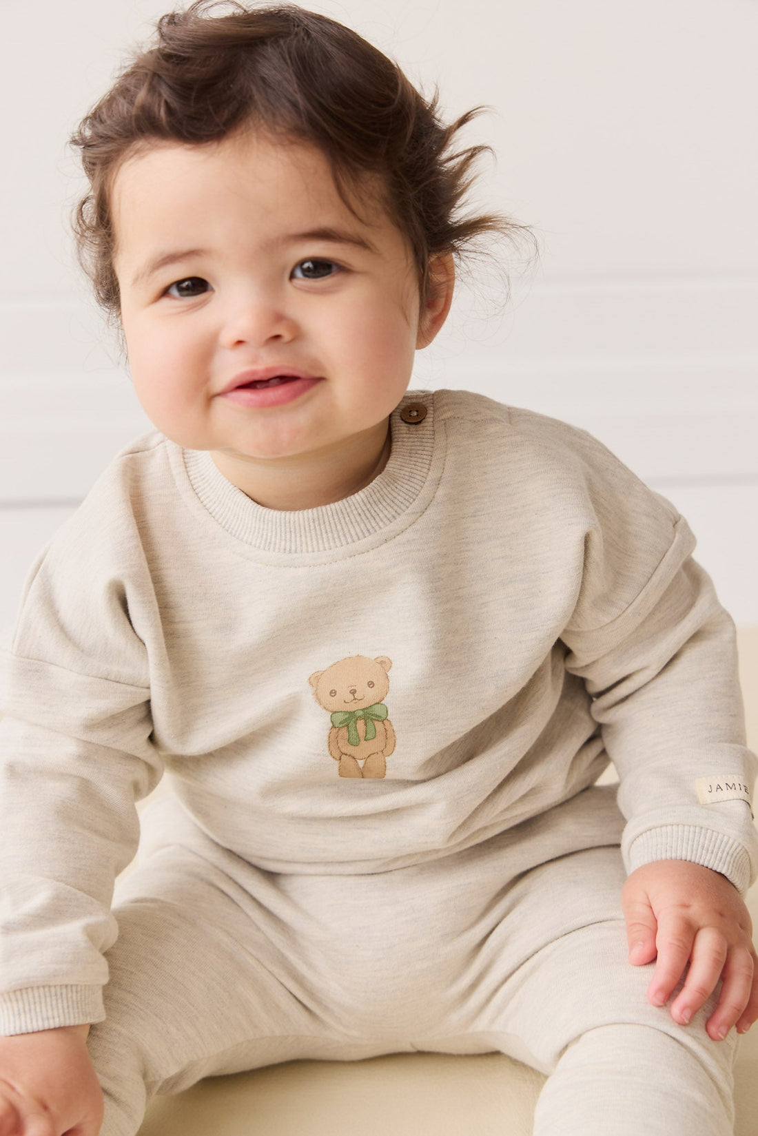 Organic Cotton Damien Sweatshirt - Oatmeal Marle Little Ted Childrens Top from Jamie Kay Australia