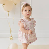 Organic Cotton Elianna Playsuit - Adaline Berries Ballet Pink Childrens Playsuit from Jamie Kay Australia