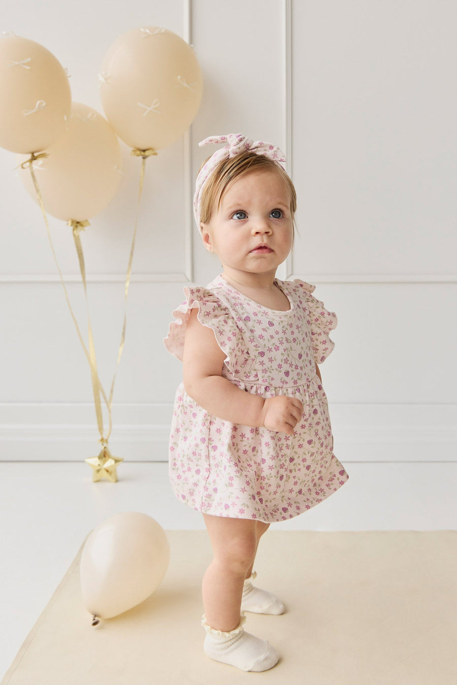 Organic Cotton Elianna Playsuit - Adaline Berries Ballet Pink Childrens Playsuit from Jamie Kay Australia