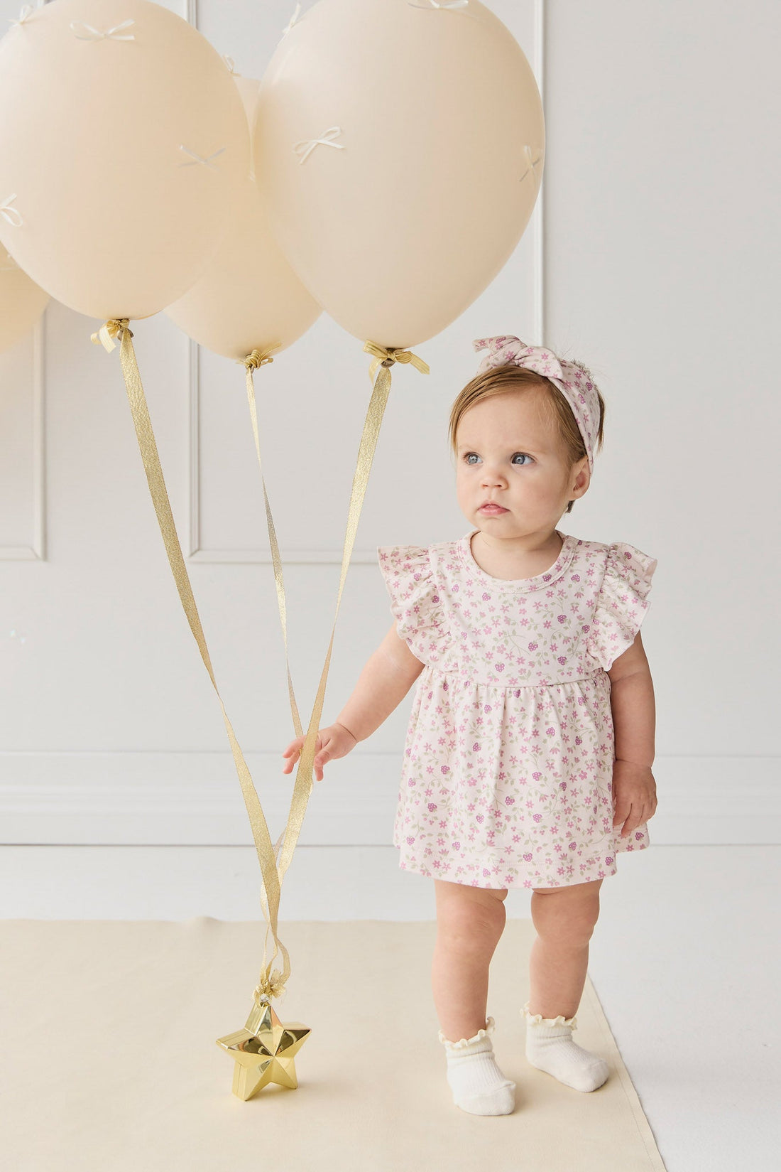 Organic Cotton Elianna Playsuit - Adaline Berries Ballet Pink Childrens Playsuit from Jamie Kay Australia