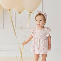 Organic Cotton Elianna Playsuit - Adaline Berries Ballet Pink Childrens Playsuit from Jamie Kay Australia