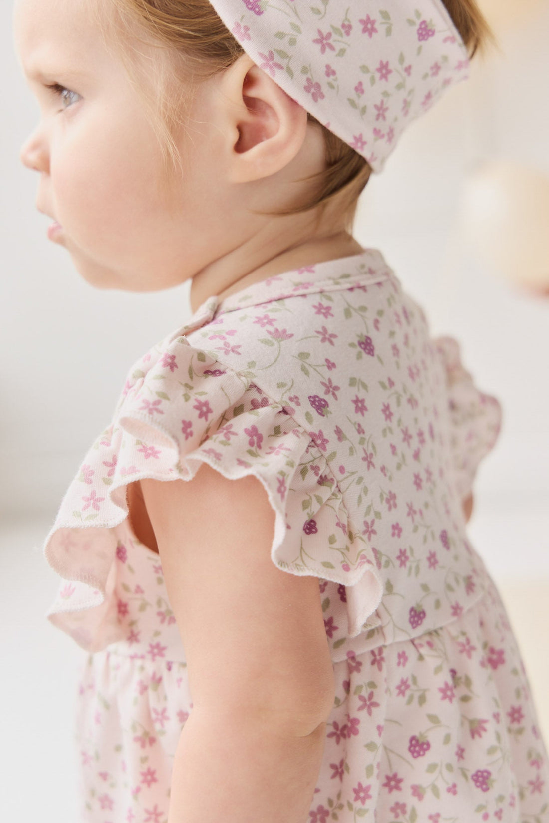 Organic Cotton Elianna Playsuit - Adaline Berries Ballet Pink Childrens Playsuit from Jamie Kay Australia