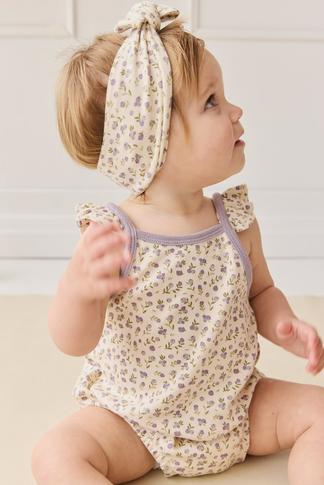 Organic Cotton Headband - Blueberry Field Raindrops Childrens Headband from Jamie Kay Australia