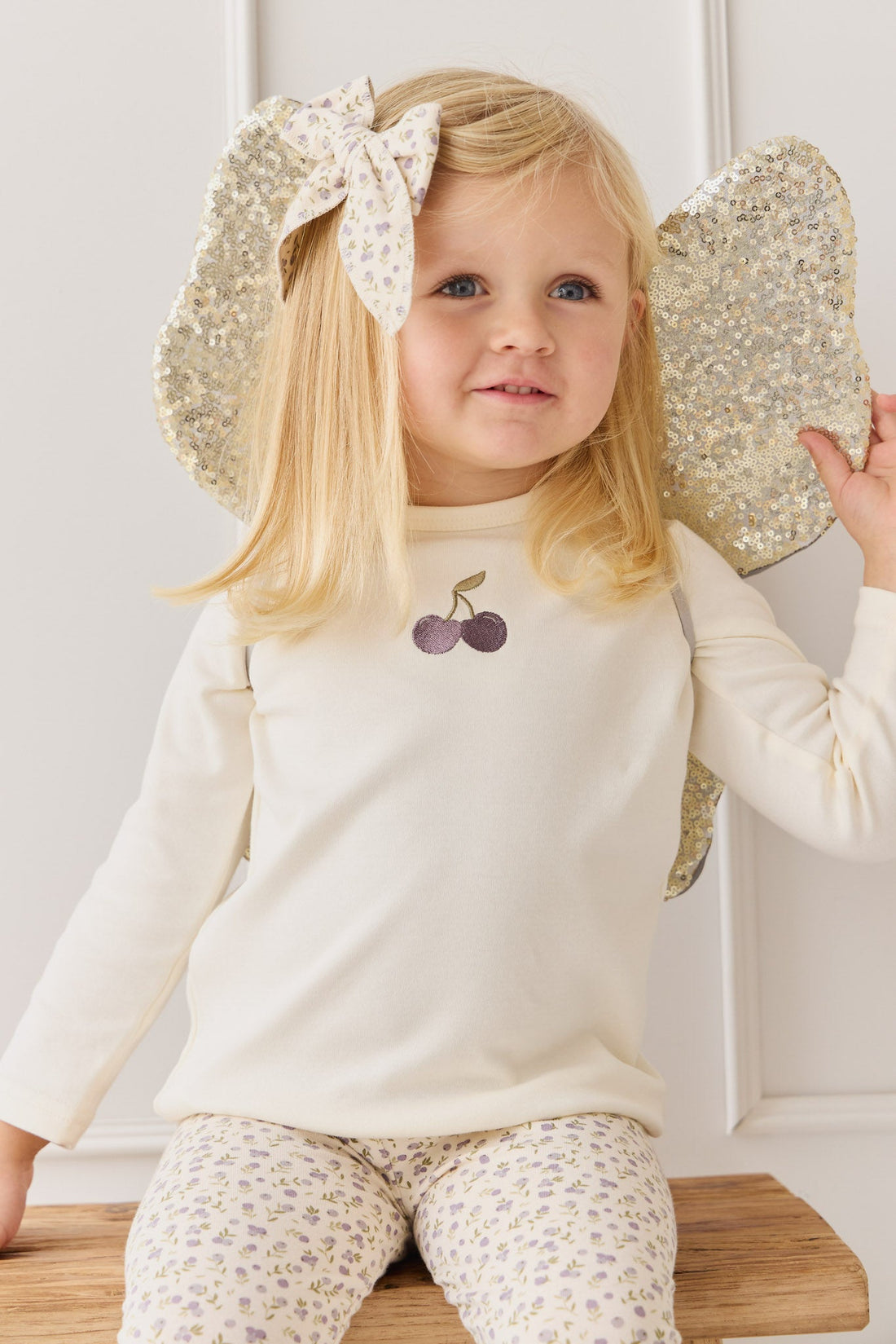 Pima Cotton Vinny Long Sleeve Top - Egret Cherry Love Lilac Childrens Top from Jamie Kay Australia