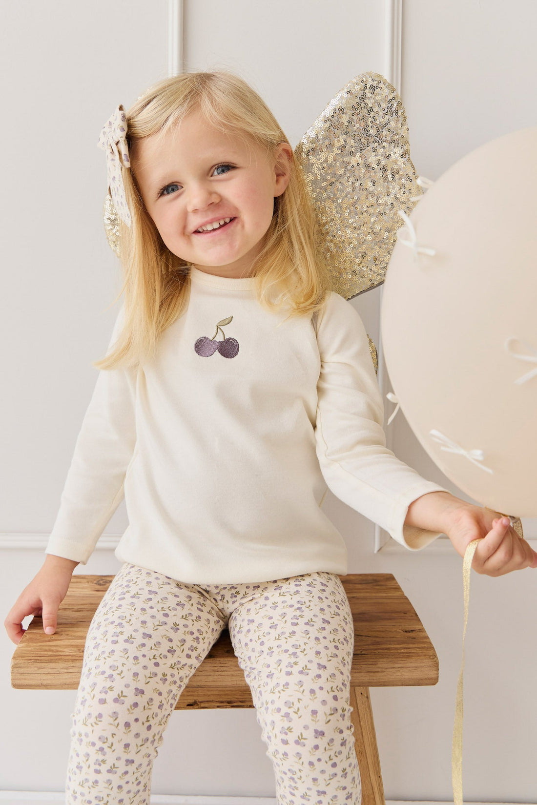 Pima Cotton Vinny Long Sleeve Top - Egret Cherry Love Lilac Childrens Top from Jamie Kay Australia