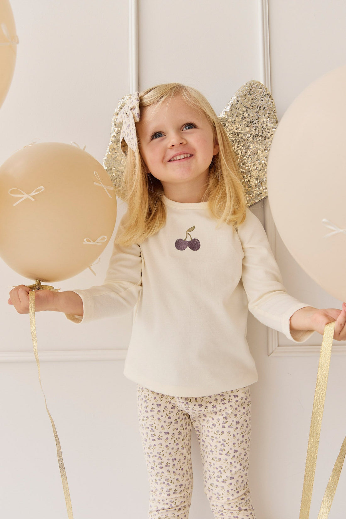 Pima Cotton Vinny Long Sleeve Top - Egret Cherry Love Lilac Childrens Top from Jamie Kay Australia