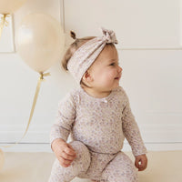 Organic Cotton Long Sleeve Bodysuit - Amber Floral Lilac Ash Childrens Bodysuit from Jamie Kay Australia