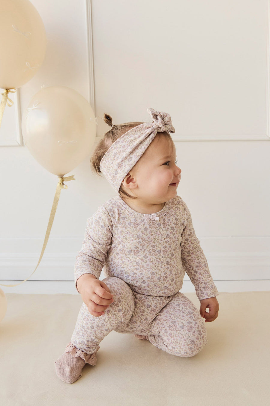 Organic Cotton Long Sleeve Bodysuit - Amber Floral Lilac Ash Childrens Bodysuit from Jamie Kay Australia