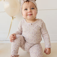 Organic Cotton Long Sleeve Bodysuit - Amber Floral Lilac Ash Childrens Bodysuit from Jamie Kay Australia