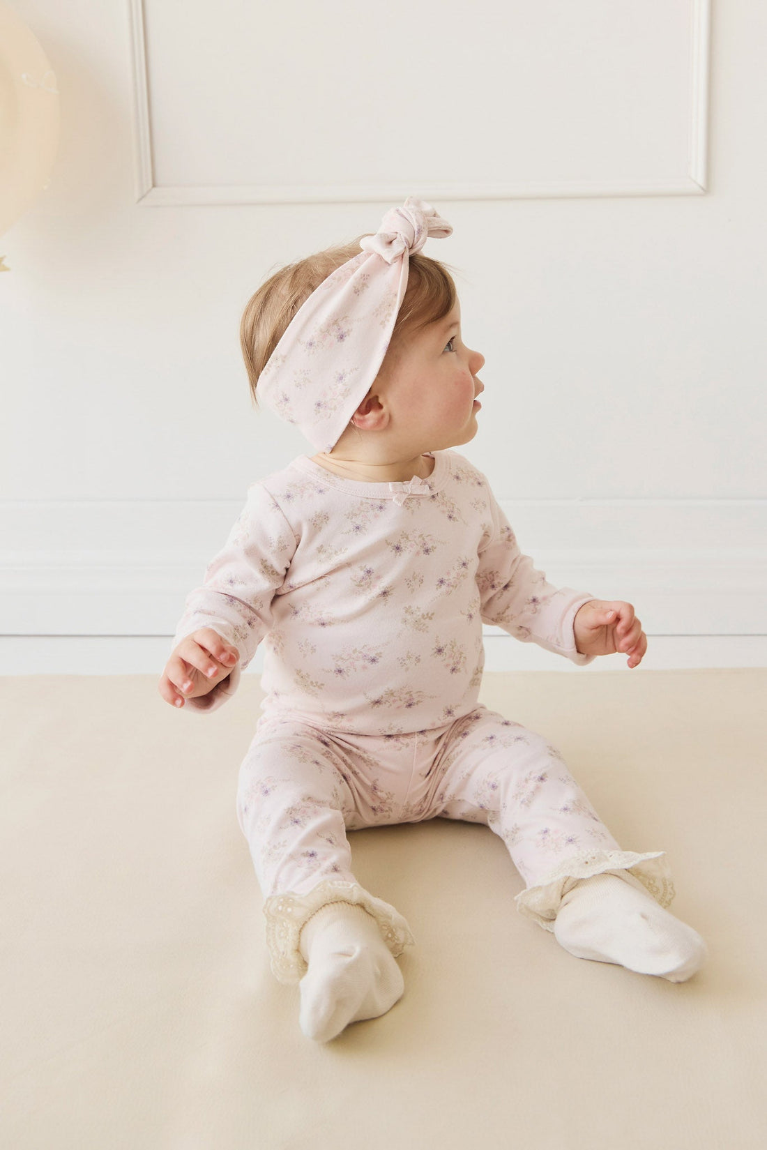 Organic Cotton Long Sleeve Bodysuit - Sweet Pea Floral Childrens Bodysuit from Jamie Kay Australia