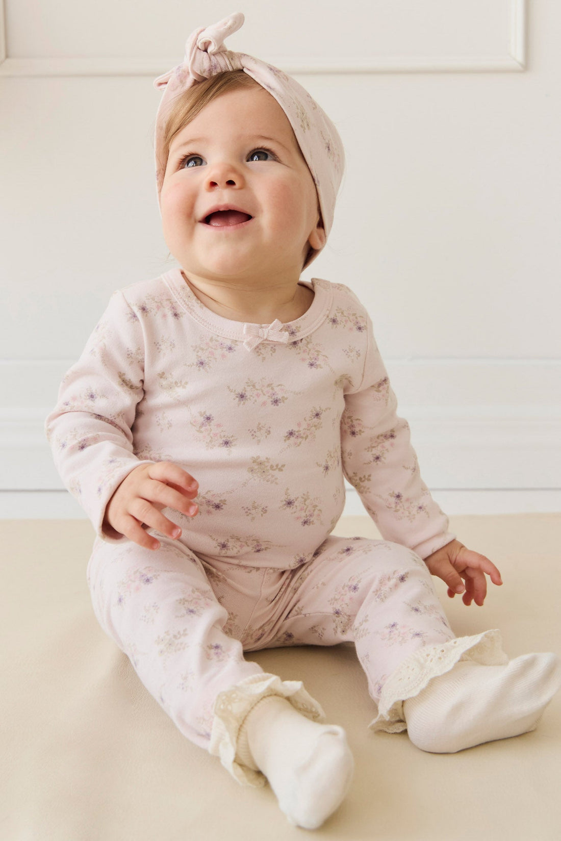 Organic Cotton Long Sleeve Bodysuit - Sweet Pea Floral Childrens Bodysuit from Jamie Kay Australia