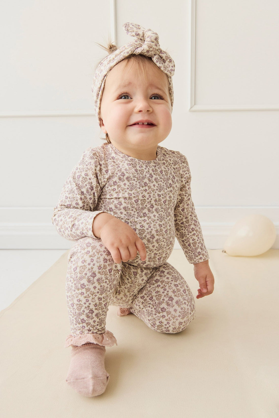 Organic Cotton Modal Long Sleeve Bodysuit - Amber Eggnog Childrens Bodysuit from Jamie Kay Australia