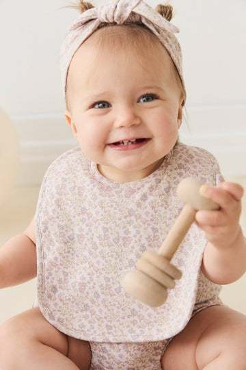 Organic Cotton Bib - Amber Floral Lilac Ash Childrens Bib from Jamie Kay Australia