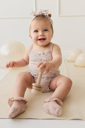 Organic Cotton Bridget Singlet Bodysuit - Amber Floral Lilac Ash Childrens Singlet Bodysuit from Jamie Kay Australia