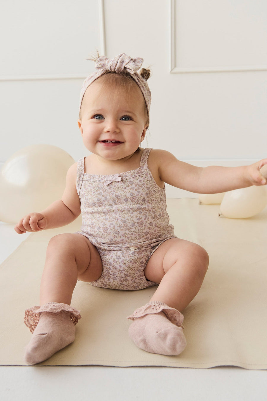 Organic Cotton Headband - Amber Floral Lilac Ash Childrens Headband from Jamie Kay Australia