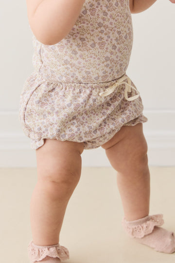 Organic Cotton Frill Bloomer - Amber Floral Lilac Ash Childrens Bloomer from Jamie Kay Australia