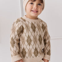 Enzo Hat - Enzo Jacquard Oatmeal Marle Childrens Beanie from Jamie Kay Australia