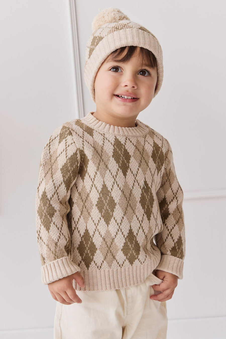 Enzo Hat - Enzo Jacquard Oatmeal Marle Childrens Beanie from Jamie Kay Australia