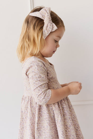 Organic Cotton Bow - Amber Floral Lilac Ash Childrens Bow from Jamie Kay Australia