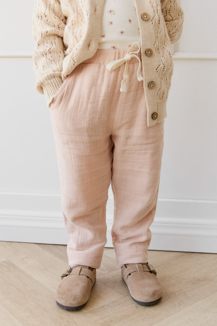 Organic Cotton Muslin Cordelia Pant - Chalky Pink Childrens Pant from Jamie Kay Australia