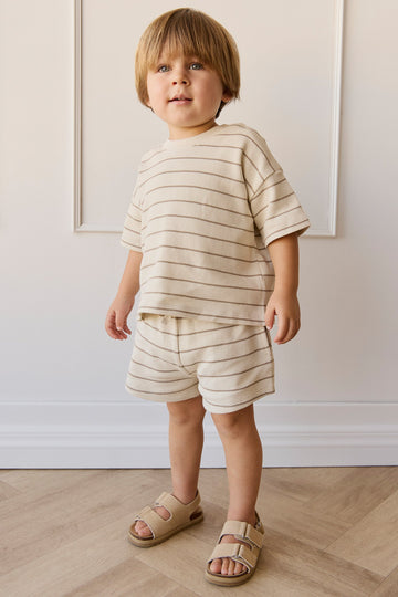 Organic Cotton Waffle Leith Short - General Stripe Cassava/Batch Childrens Short from Jamie Kay Australia