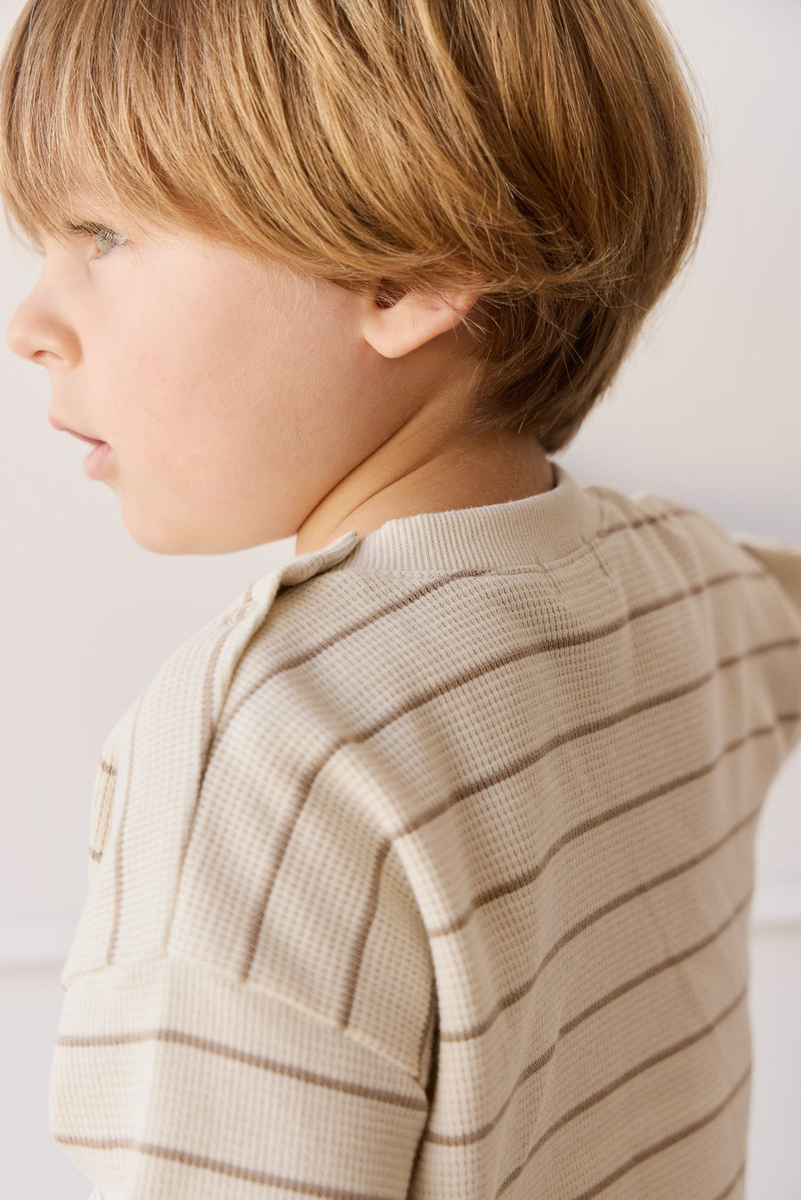 Organic Cotton Waffle Leith Tee - General Stripe Cassava/Batch Childrens Top from Jamie Kay Australia