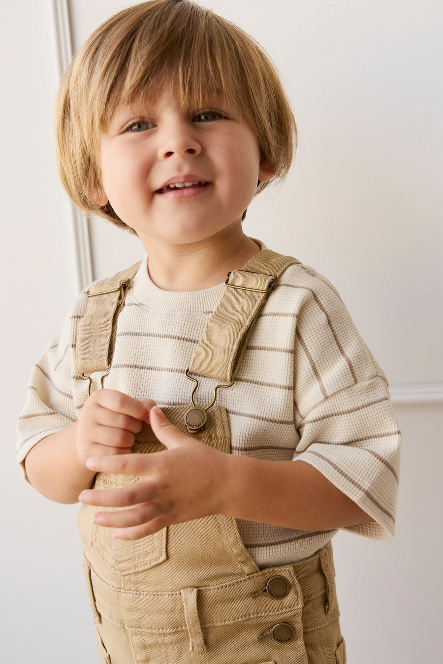 Organic Cotton Waffle Leith Tee - General Stripe Cassava/Batch Childrens Top from Jamie Kay Australia