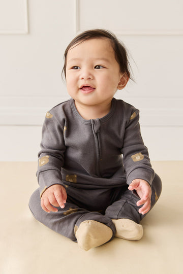 Organic Cotton Reese Zip Onepiece - Bobbie Bears Black Oyster Childrens Onepiece from Jamie Kay Australia