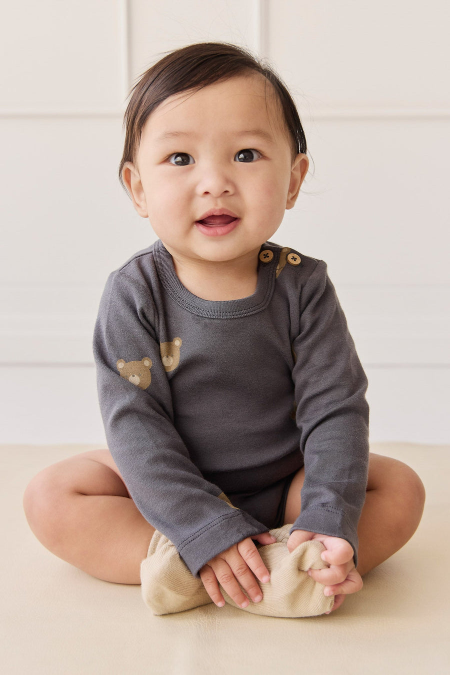 Organic Cotton Fernley Bodysuit - Bobbie Bears Black Oyster Childrens Bodysuit from Jamie Kay Australia