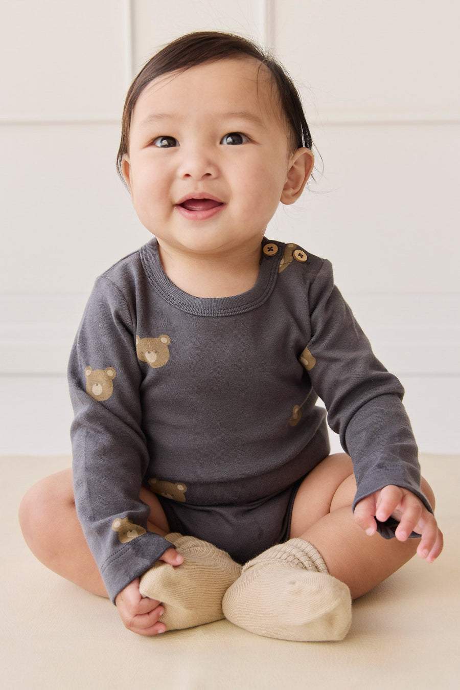 Organic Cotton Fernley Bodysuit - Bobbie Bears Black Oyster Childrens Bodysuit from Jamie Kay Australia