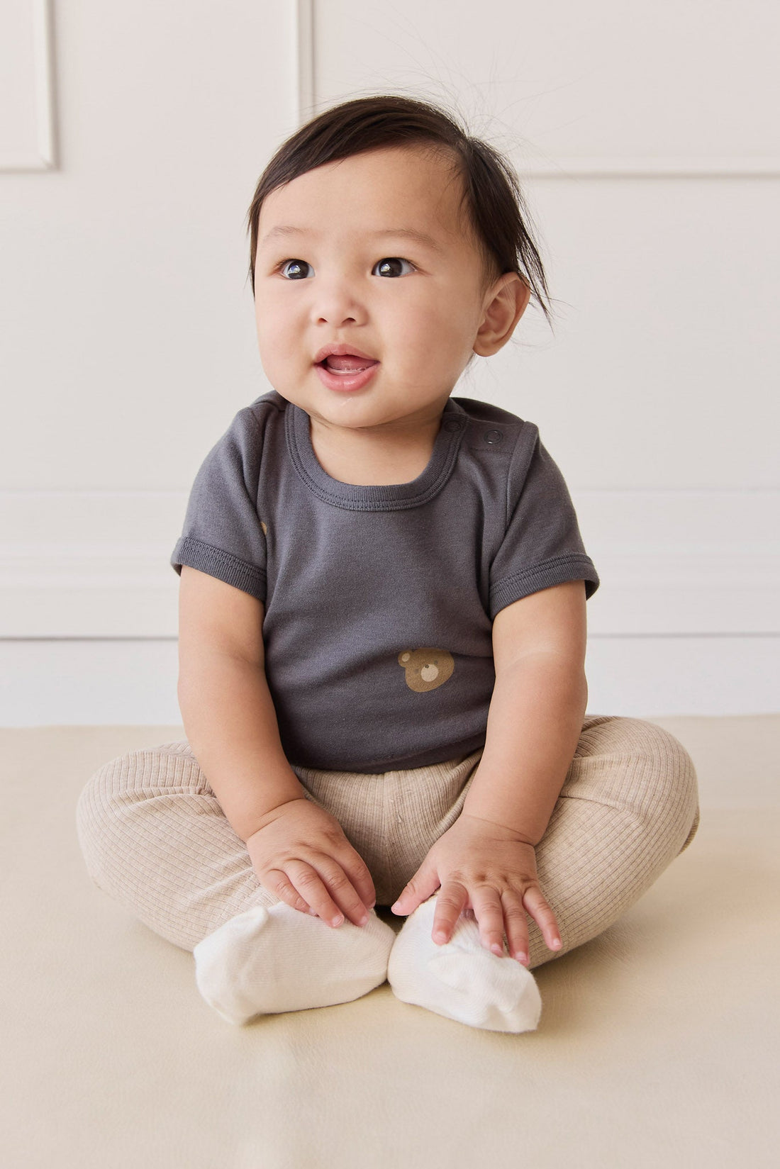 Organic Cotton Hudson Short Sleeve Bodysuit - Bobbie Bears Black Oyster Childrens Bodysuit from Jamie Kay Australia