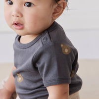 Organic Cotton Hudson Short Sleeve Bodysuit - Bobbie Bears Black Oyster Childrens Bodysuit from Jamie Kay Australia