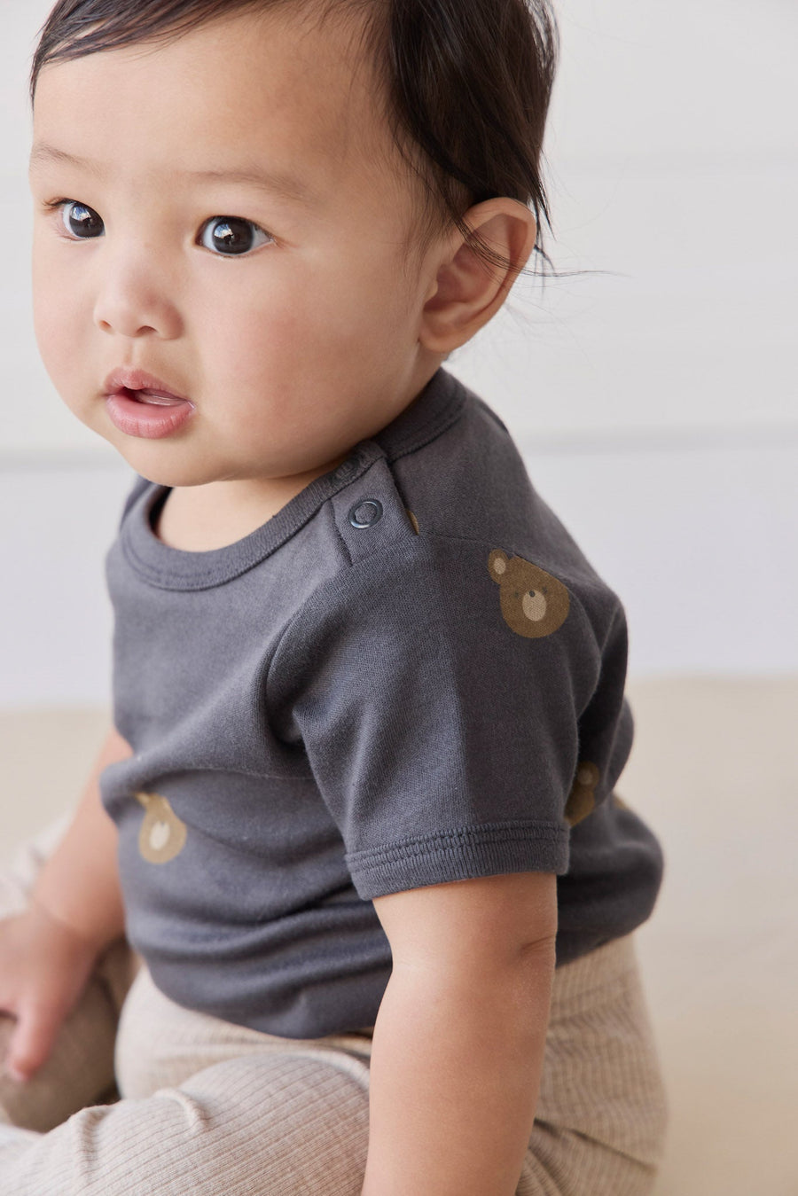 Organic Cotton Hudson Short Sleeve Bodysuit - Bobbie Bears Black Oyster Childrens Bodysuit from Jamie Kay Australia