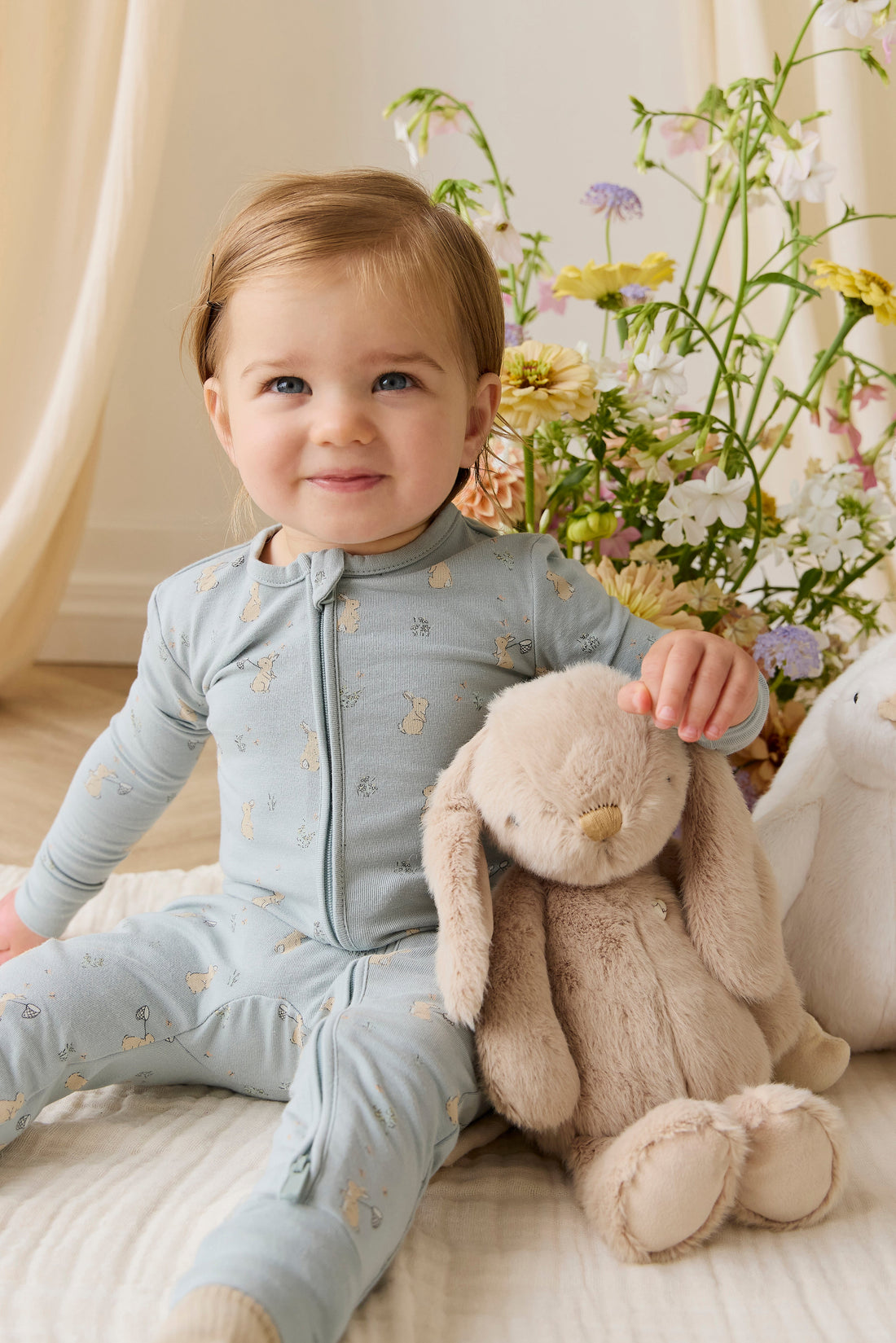 Organic Cotton Frankie Onepiece-Lapin Jardin Blue Childrens Onepiece from Jamie Kay Australia