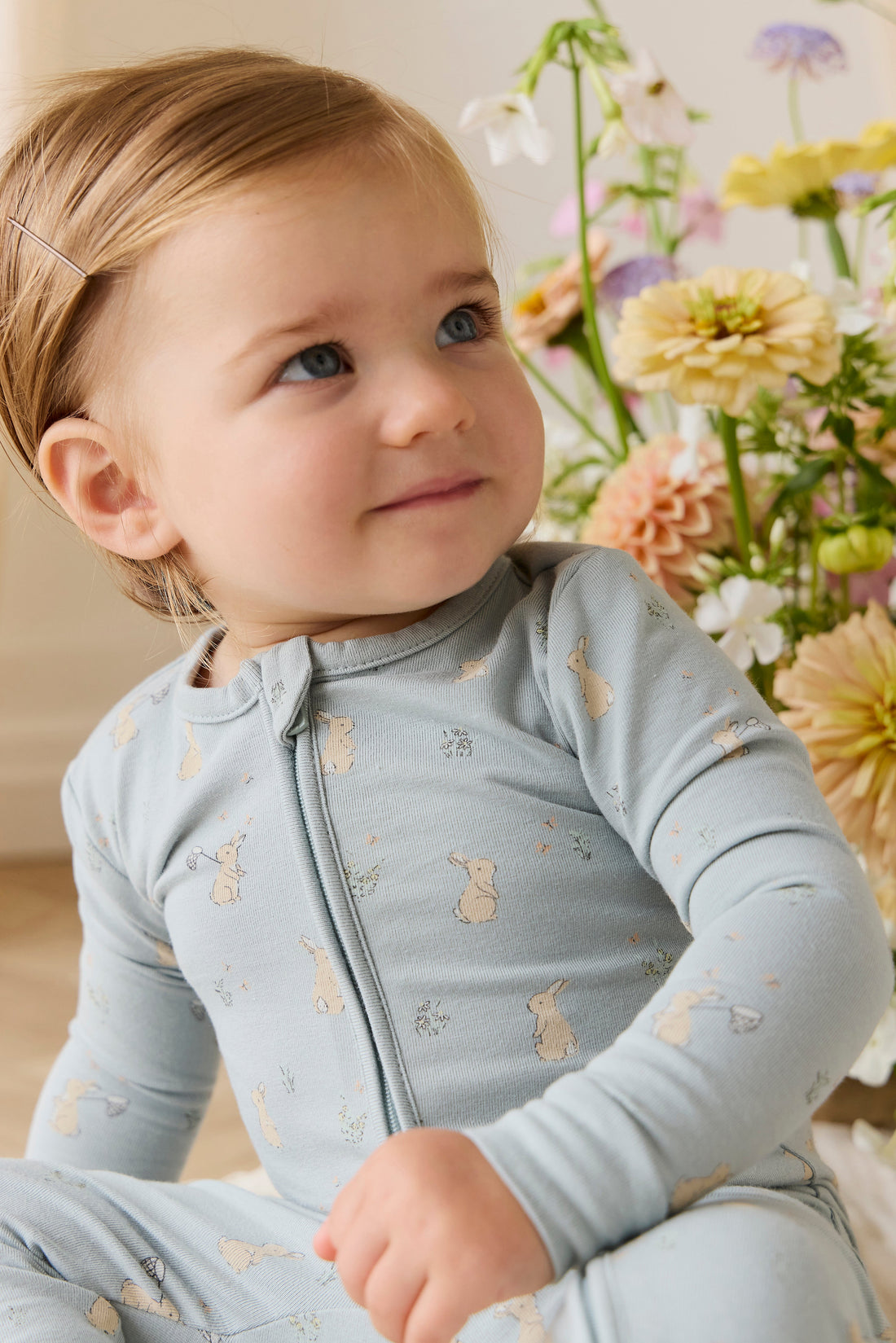 Organic Cotton Frankie Onepiece-Lapin Jardin Blue Childrens Onepiece from Jamie Kay Australia