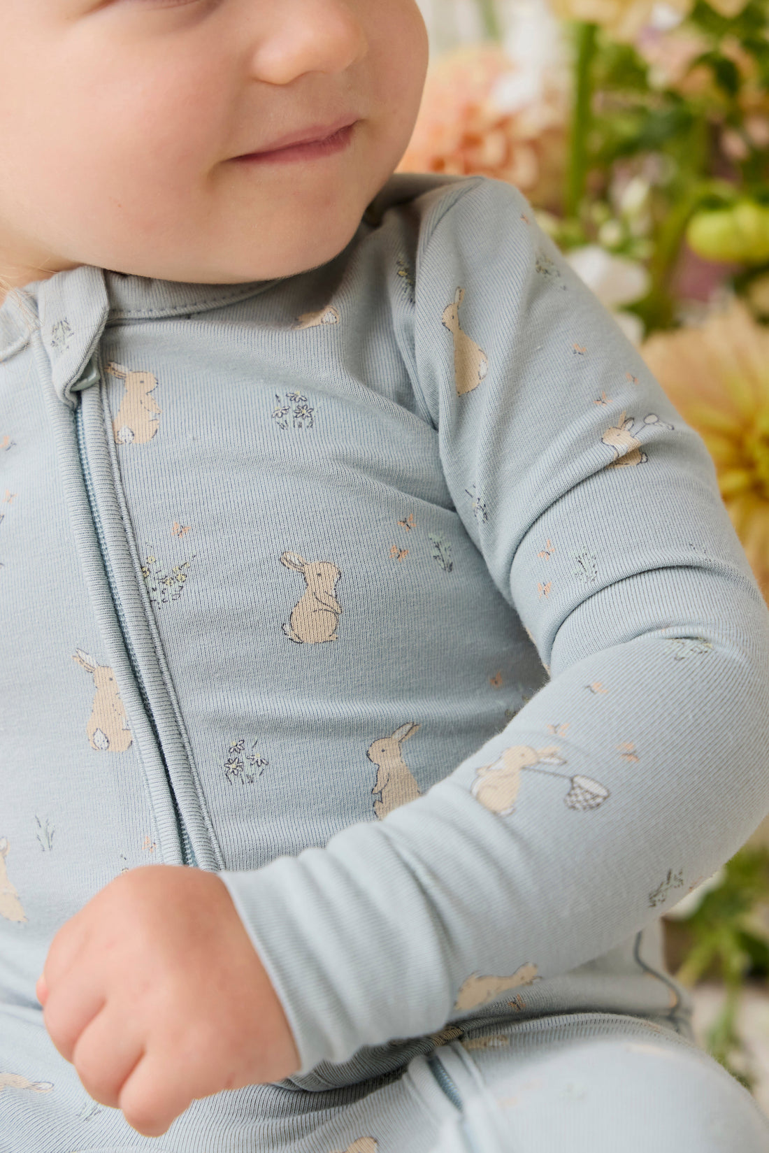 Organic Cotton Frankie Onepiece-Lapin Jardin Blue Childrens Onepiece from Jamie Kay Australia