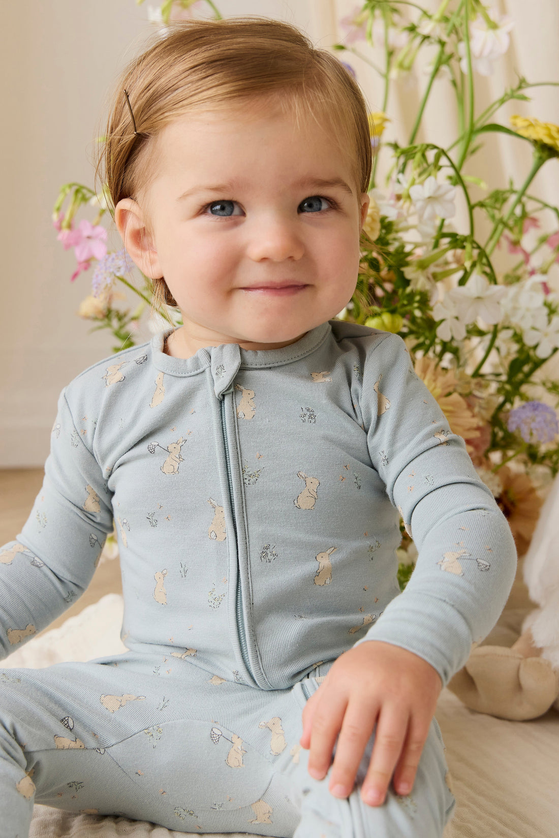 Organic Cotton Frankie Onepiece-Lapin Jardin Blue Childrens Onepiece from Jamie Kay Australia