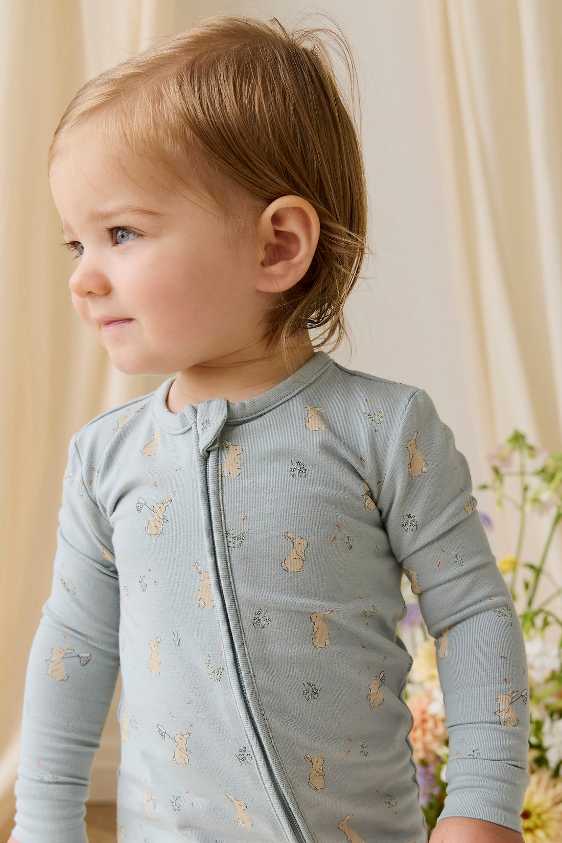 Organic Cotton Frankie Onepiece-Lapin Jardin Blue Childrens Onepiece from Jamie Kay Australia