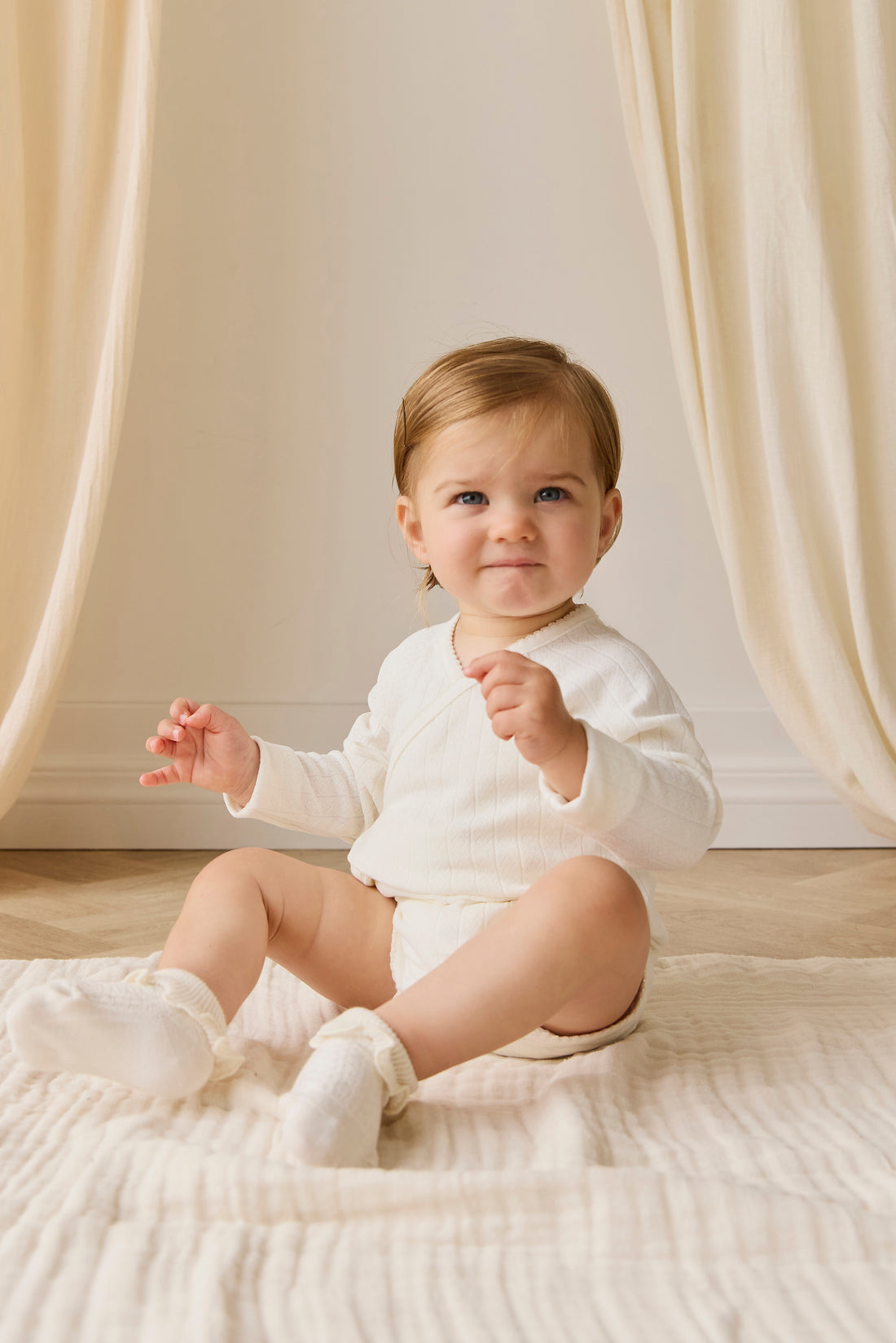 Organic Cotton Marina Bodysuit - Sweet Heart Pointelle Parchment Childrens Bodysuit from Jamie Kay Australia