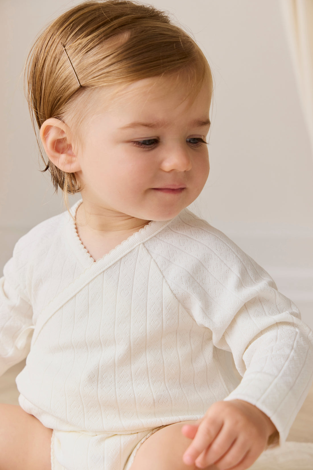 Organic Cotton Marina Bodysuit - Sweet Heart Pointelle Parchment Childrens Bodysuit from Jamie Kay Australia