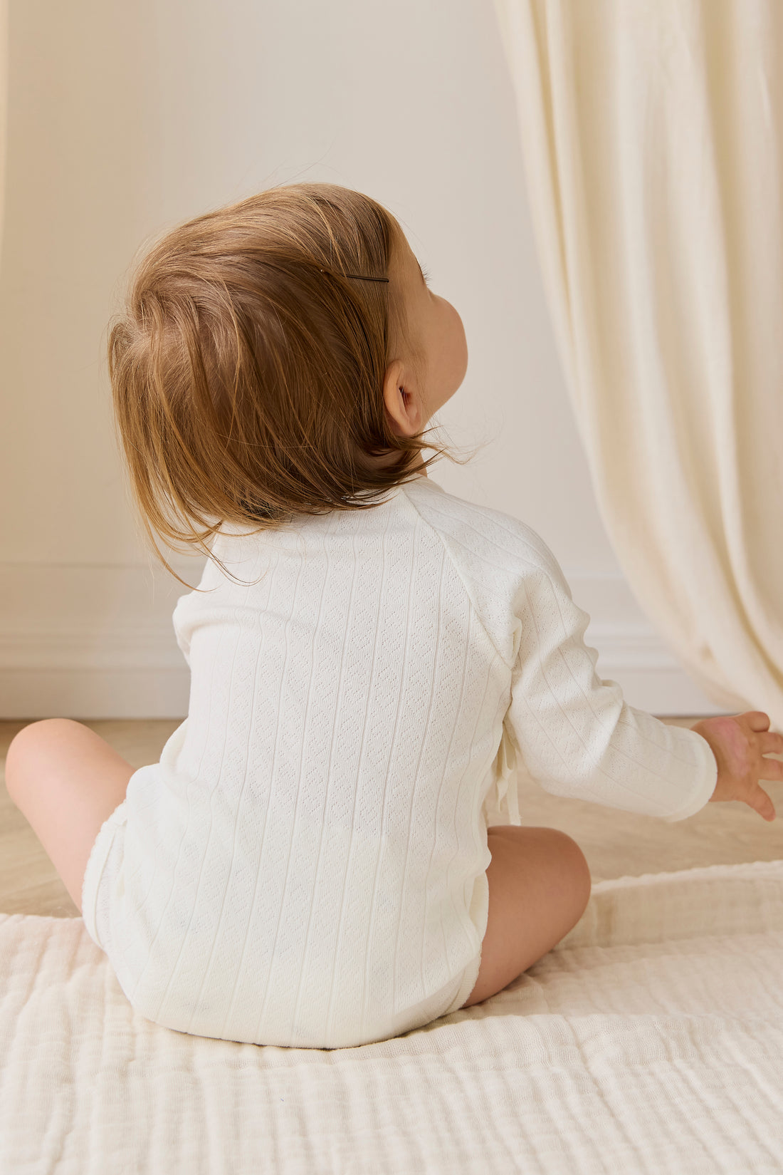 Organic Cotton Marina Bodysuit - Sweet Heart Pointelle Parchment Childrens Bodysuit from Jamie Kay Australia