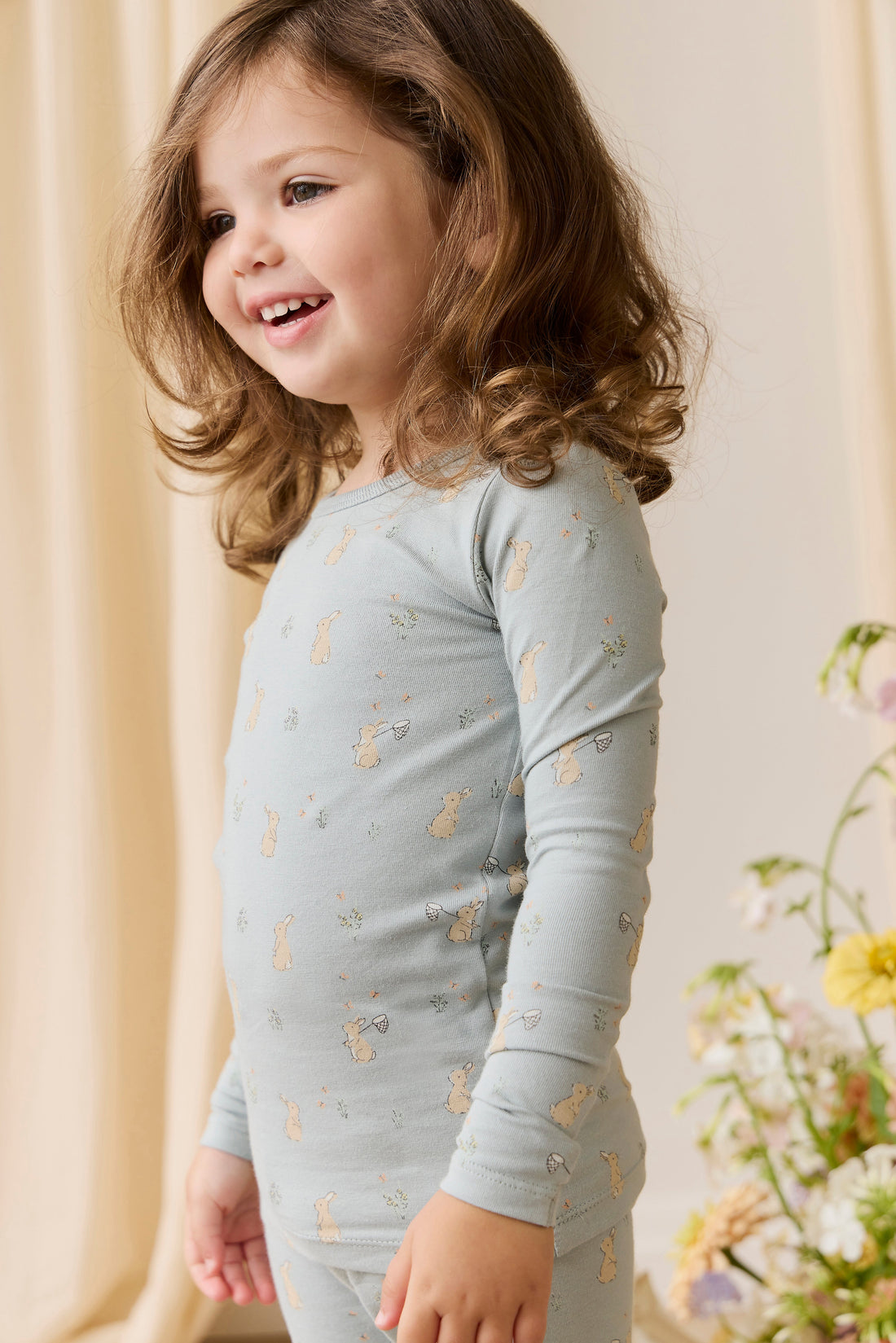 Organic Cotton Amory Long Sleeve Pyjama Set-Lapin Jardin Blue Childrens Pyjama from Jamie Kay Australia